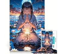Anime Girl Praying by Water Adults 1000 Piece Jigsaw Puzzle Memory Fun Game Clean Cut Sturdy Components Unique Gift for Stress Relief (38x26cm)