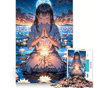 Anime Girl Praying by Water Jigsaw Puzzles 1000 Mental Focus Game Precision Cut Smooth Edges Meaningful Connection Building Game (50x75cm)