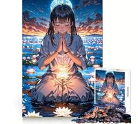 Anime Girl Praying by Water Jigsaw Puzzles 1000 Piece for Adults Sharp Mind Easy Enjoyment Firm Fit Festive Present (38x52cm)