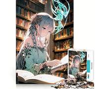 Anime Girl Reading in Library Adults 1000 Pieces Puzzle Mental Fun Game Advanced Laser Cutting Tech Amusing Challenge for Waiting Time (38x52cm)
