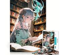 Anime Girl Reading in Library Jigsaw Puzzle 1000 Pieces Focus Building Toy Firm Fit Secure Assembly Holiday Indoor Entertainment Toy (50x75cm)