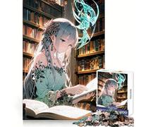Anime Girl Reading in Library Jigsaw Puzzles for Adults1000 Pieces Mental Exercise Tranquil Escape Snug Lock Nice Gift (50x75cm)