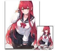 Anime Girl Red Hair Kawaii Jigsaw Puzzles for Adults 1000 Wooden Jigsaw Interactive Family Game Ideal Family Activity Game 1000 PCS(75x50cm)