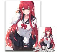 Anime Girl Red Hair Kawaii Puzzles 1000 Pieces for Adults Paper Jigsaw Puzzles for Adults Perfect DIY Artwork 1000 PCS(38x26cm)