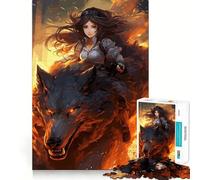 Anime Girl Riding A Wolf Jigsaw Puzzles 1000 Mental Focus Game No Gap Tight Fitting Design Interactive Brain Challenge for Home (38x26cm)