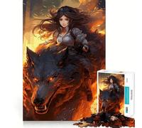 Anime Girl Riding A Wolf Jigsaw Puzzles 1000 Pieces Focus Boost Fun Laser Cut for Flawless Fit Bonding Activity for Loved Ones (38x52cm)