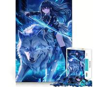 Anime Girl Riding Wolf Adults 1000 Pieces Puzzle Mental Fun Game Advanced Laser Cutting Tech Amusing Challenge for Waiting Time (38x26cm)