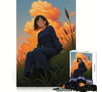 Anime Girl Sitting in Grassy Field Jigsaw Puzzles 1000 Pieces for Teenagers Smart Training Calm Leisure Flawless Cut Lovely Gift (38x26cm)