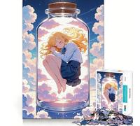 Anime Girl Sleeping in A Jar Jigsaw for Teenagers 1000 Pieces Mind Boost Fun Clean Cut Sturdy Components Heartwarming Gathering Activity (38x52cm)