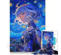 Anime Girl Starry Night 1000-piece Jigsaw Puzzles Brain Training Fun Tight Interlock No Gaps Bonding Activity for Loved Ones (38x26cm)