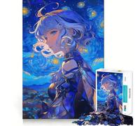 Anime Girl Starry Night Jigsaw Puzzles 1000 Piece for Adults Recall Fun Play Firm Fit Secure Assembly Family Fun Night Activity (38x52cm)
