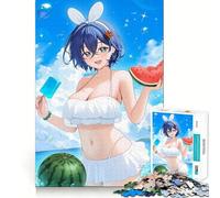 Anime Girl Summer Beach 1000-piece Jigsaw Puzzles Brain Training Fun Tight Interlock No Gaps Bonding Activity for Loved Ones (38x52cm)