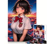 Anime Girl Sunset Clouds 1000 Piece Jigsaw Puzzle for Adults Strategic Think Mind Calming Fun Precise Fit (38x26cm)
