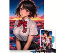 Anime Girl Sunset Clouds Jigsaw for Teenagers 1000 Pieces Mental Improve Play Uniform Size Precise Pieces Family Fun Night Activity (38x52cm)