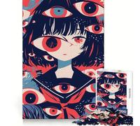 Anime Girl Surrounded by Eyes 1000 Piece Jigsaw Puzzle for Adults Strategic Think Mind Calming Fun Precise Fit (38x26cm)