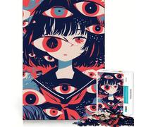 Anime Girl Surrounded by Eyes Jigsaw Puzzle1000 Pieces Mind Train Fun Clean Cut Sturdy Components Captivating Leisure for Cozy Indoors (38x26cm)