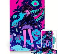 Anime Girl Surrounded by Monsters Jigsaw 1000 Pieces Memory Skill Fun Smooth Edge Perfect Interlock Fun-filled Way to Fill Empty Hours (50x75cm)