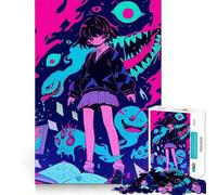 Anime Girl Surrounded by Monsters Jigsaw Puzzle 1000 Pieces Mental Focus Game Precision Cut Smooth Edges Absorbing Activity for Quiet Nights (38x52cm)