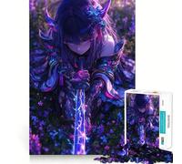 Anime Girl Sword Flower Field 1000 Pieces Puzzles for Teenagers Mind Boost Fun High Accuracy Cutting Craft Calming Mental Break Activity (38x52cm)