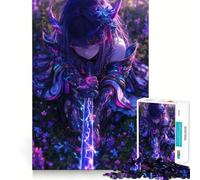 Anime Girl Sword Flower Field Jigsaw 1000 Pieces Focus Building Toy Zero Gap Rewarding Activity for Rainy Days (38x26cm)