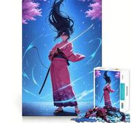 Anime Girl Swordswoman in Pink Kimono Jigsaw 1000 Pieces Memory Skill Fun Smooth Edge Perfect Interlock Fun-filled Way to Fill Empty Hours (38x26cm)