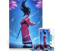Anime Girl Swordswoman in Pink Kimono Jigsaw Puzzles for Adults 1000 Mind Boost Game Uniform Size Precise Pieces Travel-friendly Brain Game Gift (50x75cm)