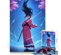 Anime Girl Swordswoman in Pink Kimono Puzzle for Teenagers 1000 Pieces Thinking Skill Restful Activity Neat Edges Xmas Present (50x75cm)