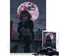 Anime Girl Under Blood Moon 1000 Pieces Jigsaw Puzzles for Teenagers Memory Strength Restful Escape Fine Cut Festive Surprise (38x26cm)