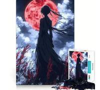 Anime Girl Under Blood Moon Jigsaw for Adults1000 Pieces Brain Focus Game Precision Cut Smooth Edges Amusing Challenge for Waiting Time (38x26cm)