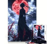 Anime Girl Under Blood Moon Puzzles for Adults 1000 Piece Cognitive Boost Leisure Activity Nice Gift (38x52cm)