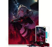 Anime Girl Under Night Sky Jigsaw Puzzle1000 Pieces Mind Train Fun Clean Cut Sturdy Components Captivating Leisure for Cozy Indoors (38x52cm)