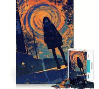 Anime Girl Under Swirling Sky Jigsaw Puzzle1000 Pieces Mind Train Fun Clean Cut Sturdy Components Captivating Leisure for Cozy Indoors (50x75cm)
