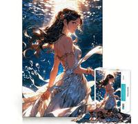Anime Girl Underwater Jigsaw Puzzle 1000 Pieces Mental Focus Game Precision Cut Smooth Edges Absorbing Activity for Quiet Nights (38x52cm)