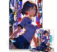 Anime Girl Urban Twilight Adults Puzzles 1000 Piece Jigsaws Recall Skill Fun High Precision Die Cut Easy to Learn Family Enjoyment (38x26cm)