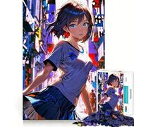 Anime Girl Urban Twilight Jigsaw Puzzle 1000 Piece Creative Skill Toy Clean Cut Sturdy Components Travel-friendly Brain Game Gift (50x75cm)