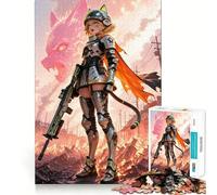Anime Girl Warrior in Post-Apocalyptic Setting Jigsaw Puzzles 1000 Piece for Adults Recall Fun Play Firm Fit Secure Assembly Family Fun Night Activity (50x75cm)