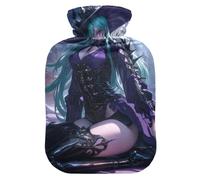 Anime Girl Witch hot-Water Bottle with Soft Cover, 1L hot compresses for The Body for Arthritis, Arthritis