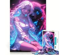 Anime Girl with Bear Jigsaw 1000 Pieces Focus Building Toy Zero Gap Rewarding Activity for Rainy Days (50x75cm)