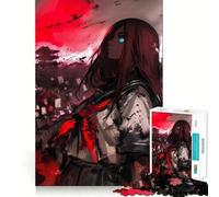 Anime Girl with Blood Moon Jigsaw for Teenagers 1000 Pieces Mind Boost Fun Clean Cut Sturdy Components Heartwarming Gathering Activity (38x52cm)