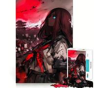 Anime Girl with Blood Moon Jigsaw Puzzles for Adults 1000 Mind Boost Game Uniform Size Precise Pieces Travel-friendly Brain Game Gift (38x26cm)