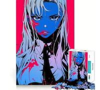Anime Girl with Blood Splatter Adults 1000 Piece Jigsaw Puzzle Memory Fun Game Clean Cut Sturdy Components Unique Gift for Stress Relief (38x52cm)