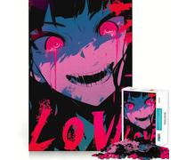 Anime Girl with Bloody Tears Jigsaw Puzzles 1000 Mental Focus Game Precision Cut Smooth Edges Meaningful Connection Building Game (50x75cm)