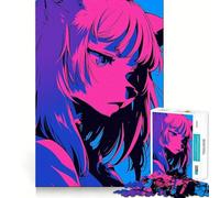Anime Girl with Blue And Pink Jigsaw Puzzle 1000 Pieces Mental Focus Game Precision Cut Smooth Edges Absorbing Activity for Quiet Nights (38x26cm)