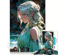 Anime Girl with Blue Eyes 1000 Adult Pieces Jigsaw Puzzle Mind Challenge Toy Neat Cut Perfect Alignment Family Fun Night Activity (38x52cm)
