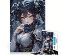 Anime Girl with Blue Eyes Adults 1000 Pieces Puzzle Mental Fun Game Advanced Laser Cutting Tech Amusing Challenge for Waiting Time (50x75cm)