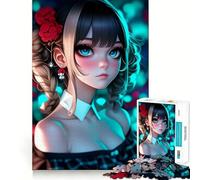 Anime Girl with Blue Eyes Jigsaw Puzzle 1000 Pieces Cognitive Fun Play High Precision Die Cut Unique Gift for Stress Relief (38x52cm)
