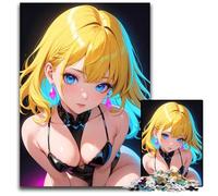 Anime Girl with Blue Eyes Wearing Black Bikini 1000 Piece Jigsaw Puzzles for Adults Paper Puzzles for Parents Lovers Friends Age 14 1000 PCS(38x26cm)