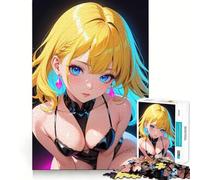 Anime Girl with Blue Eyes Wearing Black Bikini Jigsaw Puzzles 1000 Pieces Focus Boost Fun Laser Cut for Flawless Fit Bonding Activity for Loved Ones (38x52cm)