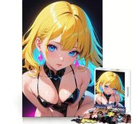 Anime Girl with Blue Eyes Wearing Black Bikini Jigsaw Puzzles for Adults1000 Piece Mind Training Cozy Downtime Laser Cut Joyful Xmas (38x26cm)