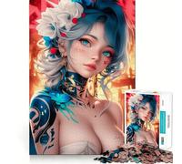 Anime Girl with Blue Hair 1000 Piece Jigsaw Puzzles Mind Challenge Toy High Precision Die Cut Amusing Challenge for Waiting Time (50x75cm)